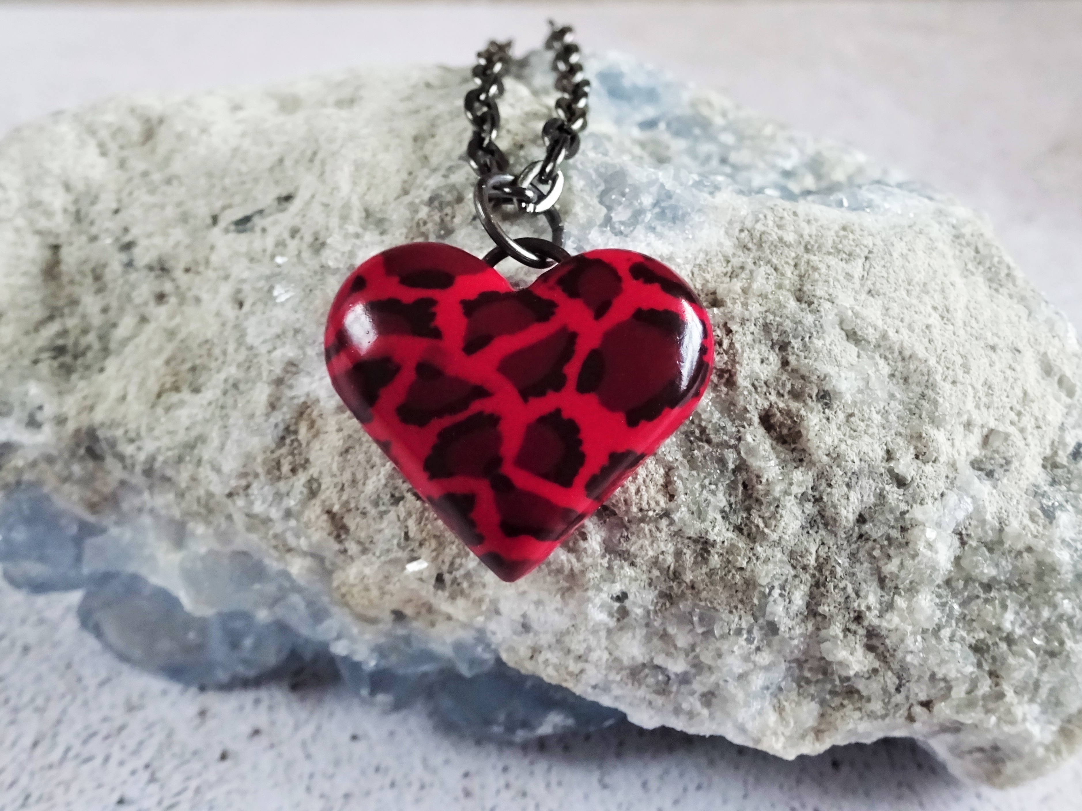 Leopard print heart necklace
